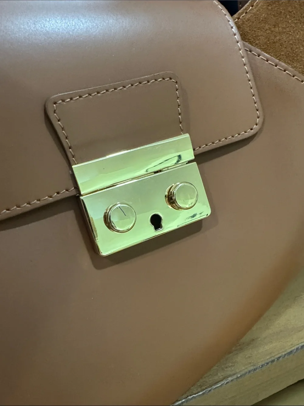 Claudia Firenze Brown Leather & Suede Top-wood Handle Satchel